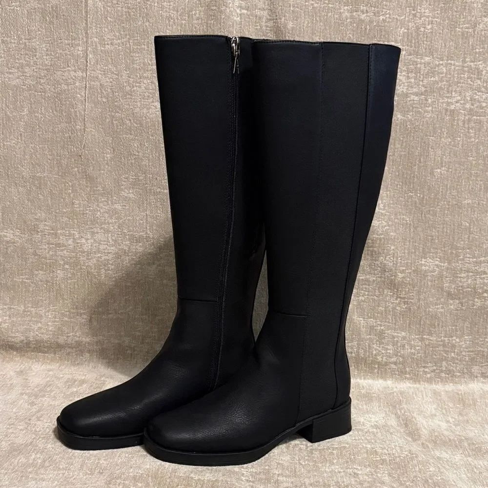 AEROSOLES Black Leather Over the Knee Boots